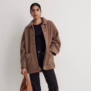 Madewell Teddy Jacket in Heather Oatmeal Sherpa, Size Small